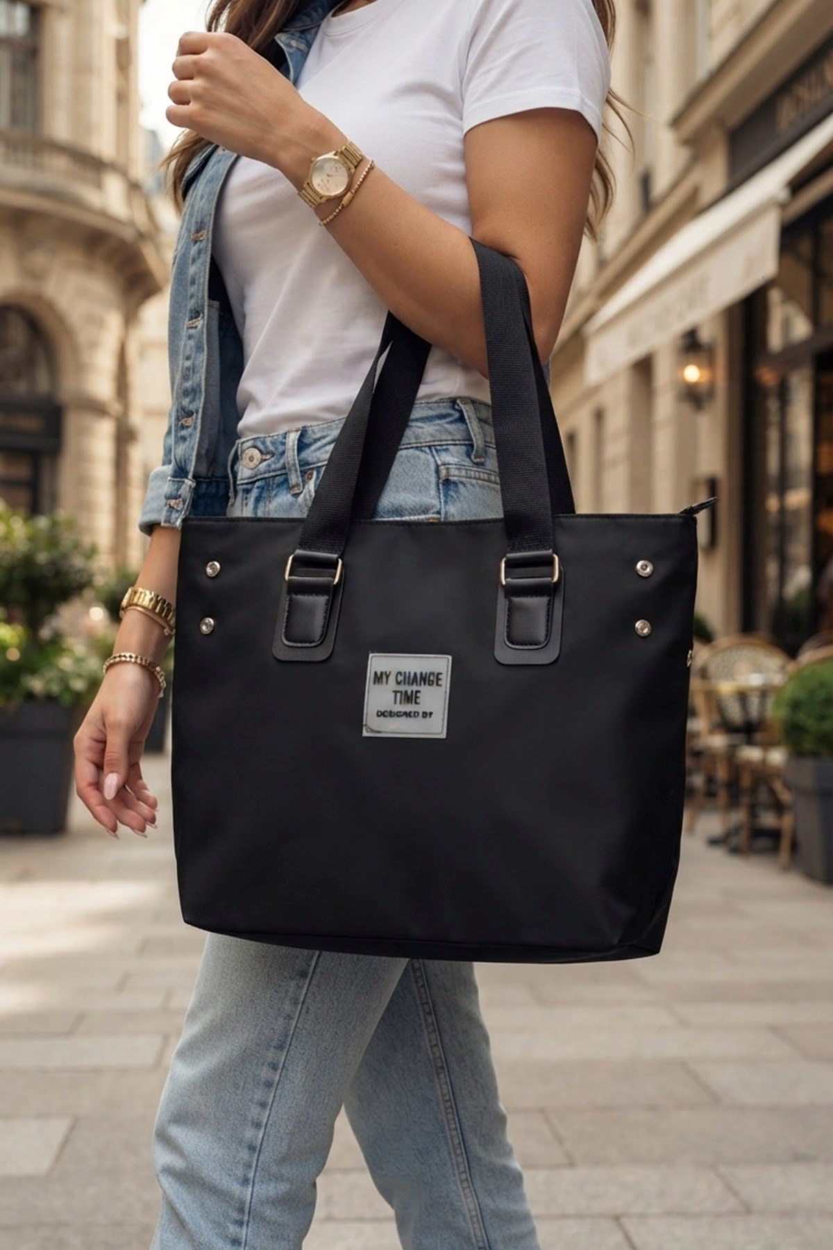 Siyah Günlük El ve Omuz Askılı Shopper Kadın Çanta