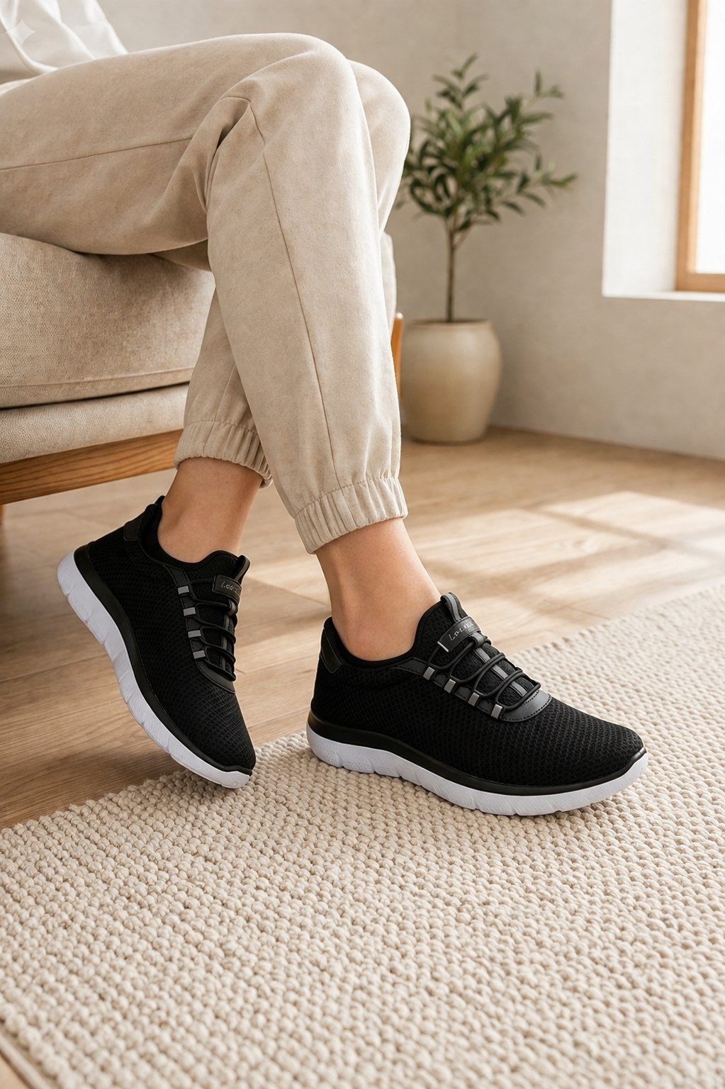 Siyah Beyaz Kadın Günlük Sneaker Yazlık Fileli Spor Ayakkabı