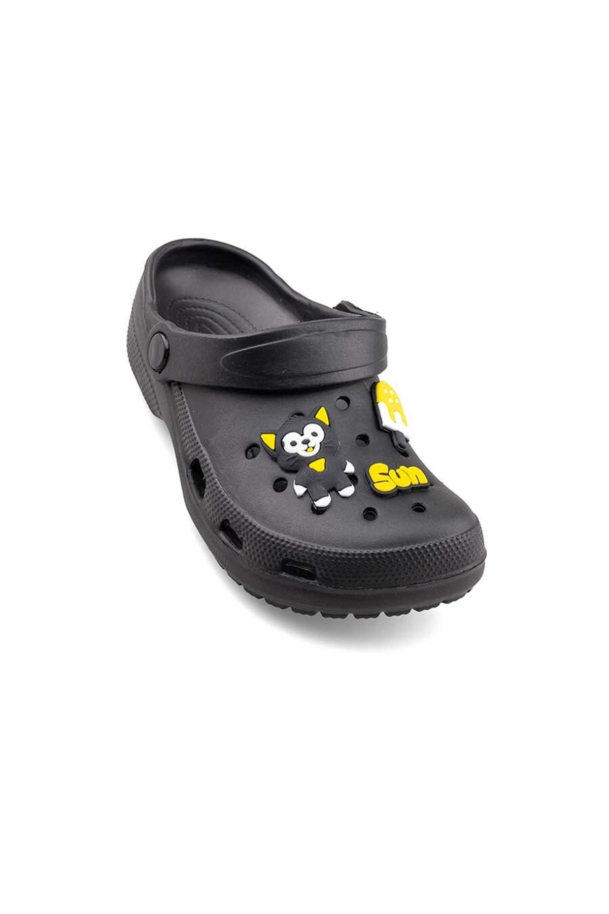 Siyah Figürlü Günlük Bahçe Sahil Plaj Kreş Unisex Çocuk Terlik&Sandalet