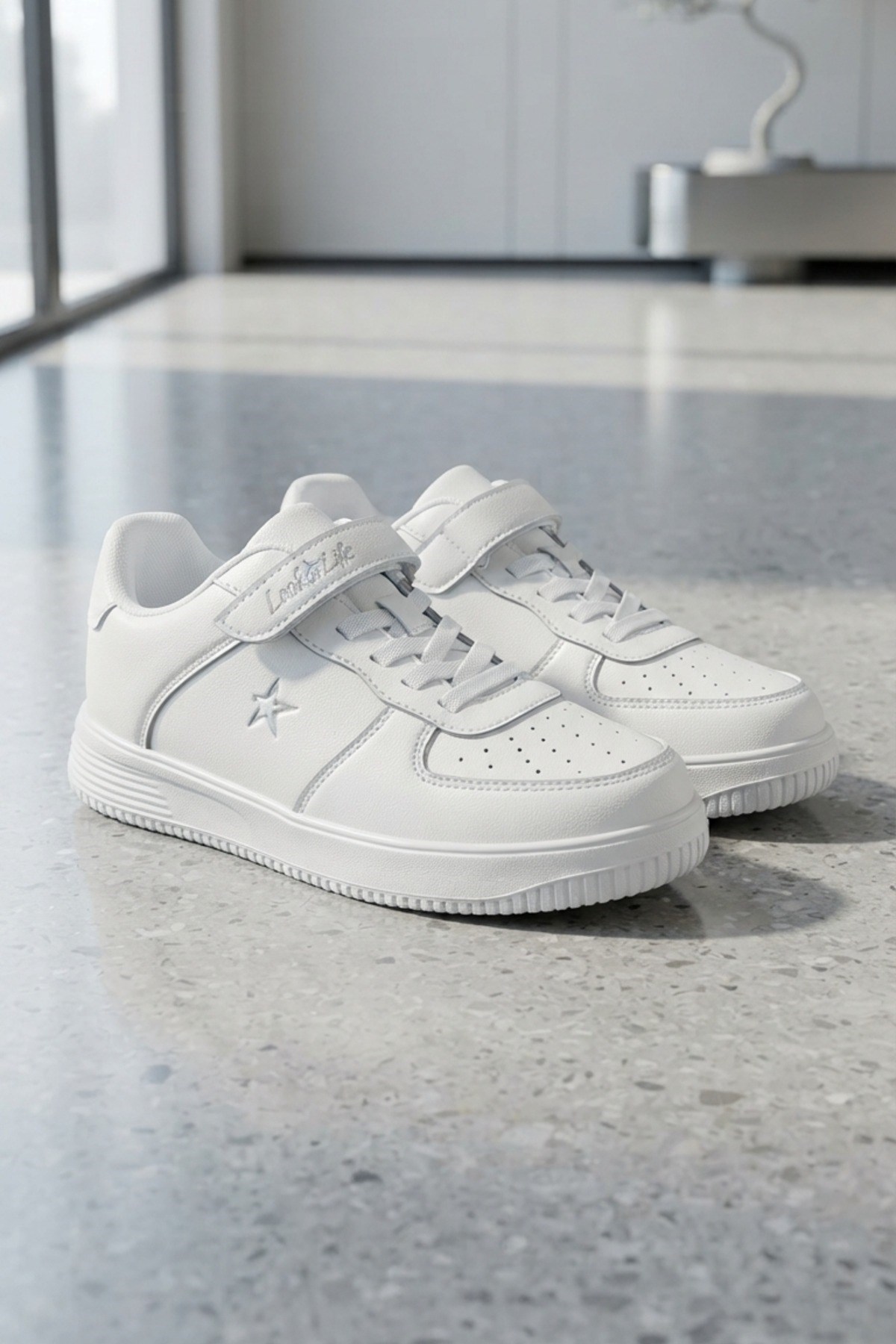 Beyaz Günlük Sneaker Cırtlı Unisex Çocuk Spor Ayakkabı