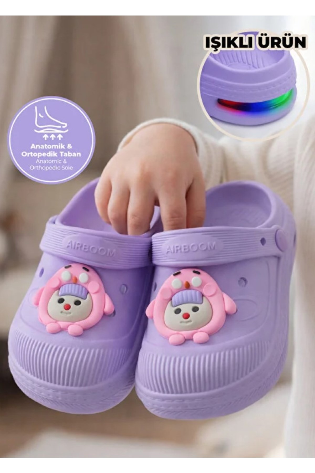 Lila Anatomik Comfort Günlük Sahil Plaj Havuz Işıklı Çocuk Terlik & Sandalet