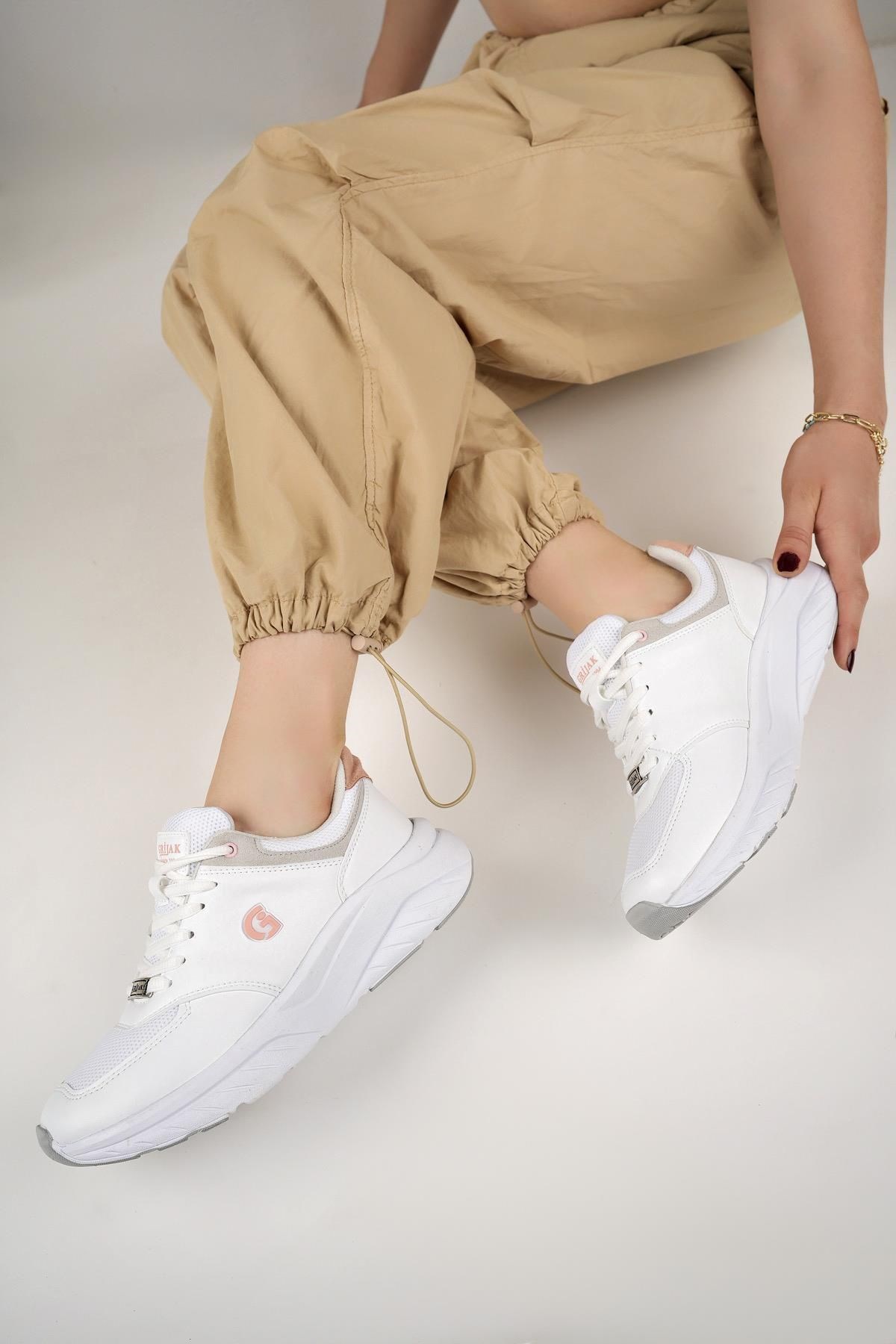 Bej Pudra Ortopedik Konforlu Kadın Spor Ayakkabı Günlük Sneaker
