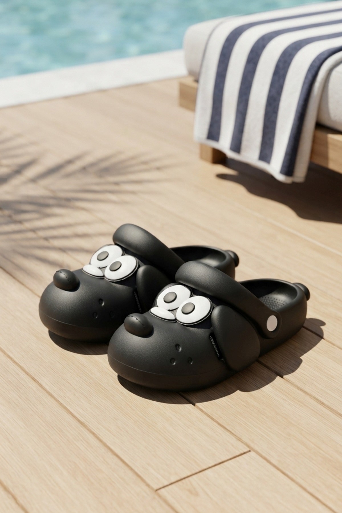 Siyah Köpek Figürlü Sevimli Günlük Bahçe Sahil Plaj Kreş Unisex Çocuk Terlik & Sandalet